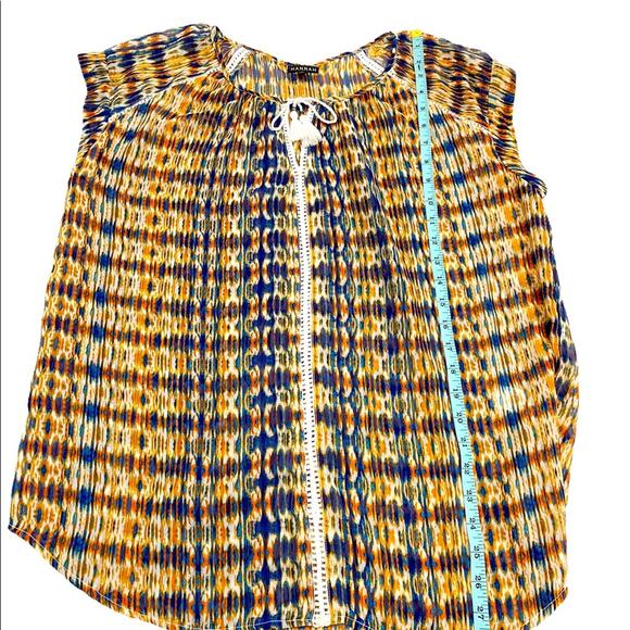 Hannah Multicolor His Lion Tassel Tie Front Crochet Detail Blouse, Size Medium - Picture 7 of 11